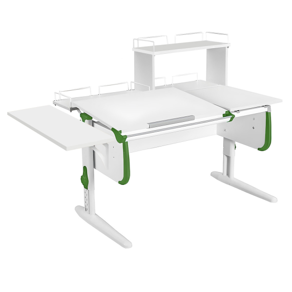Парта Дэми  СУТ-25-02Д1 120см раздельная с двумя приставками и надстройкой белый/зеленый/белый каркас