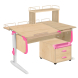 Парта Дэми СУТ-25-04Д1 120 см раздельная с тумбой с приставкой и надстройкой клен/розовый/белый c тумбой ТУВ-09