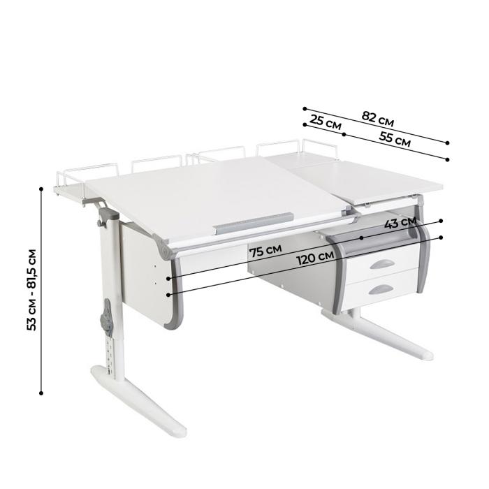Характеристики Письменный стол Дэми СУТ-25-04 120 см раздельный с тумбой и задними приставками Характеристики Письменный стол Дэми СУТ-25-04 120 см раздельный с тумбой и задними приставками